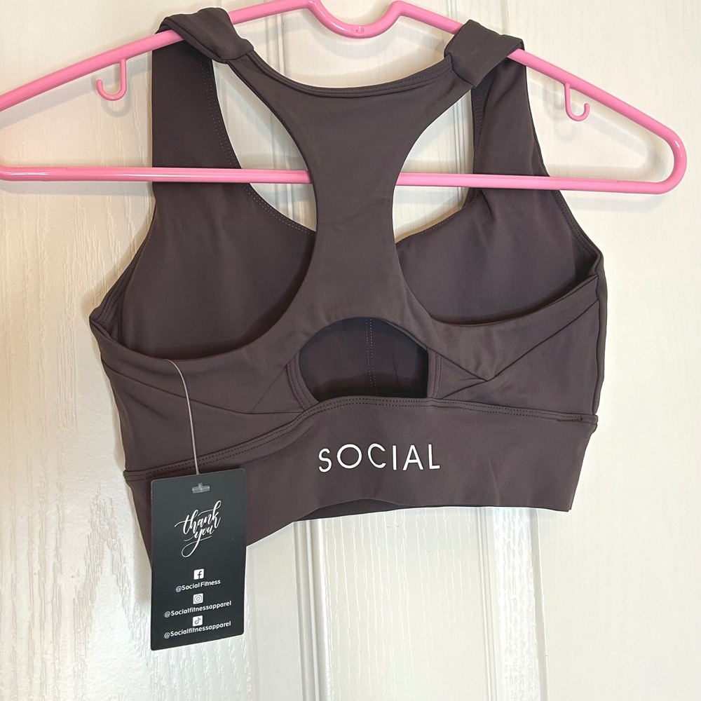 SOCIAL Racerback Sports Bra Brown Purple Activewear Top XS NWT - Picture 2 of 8